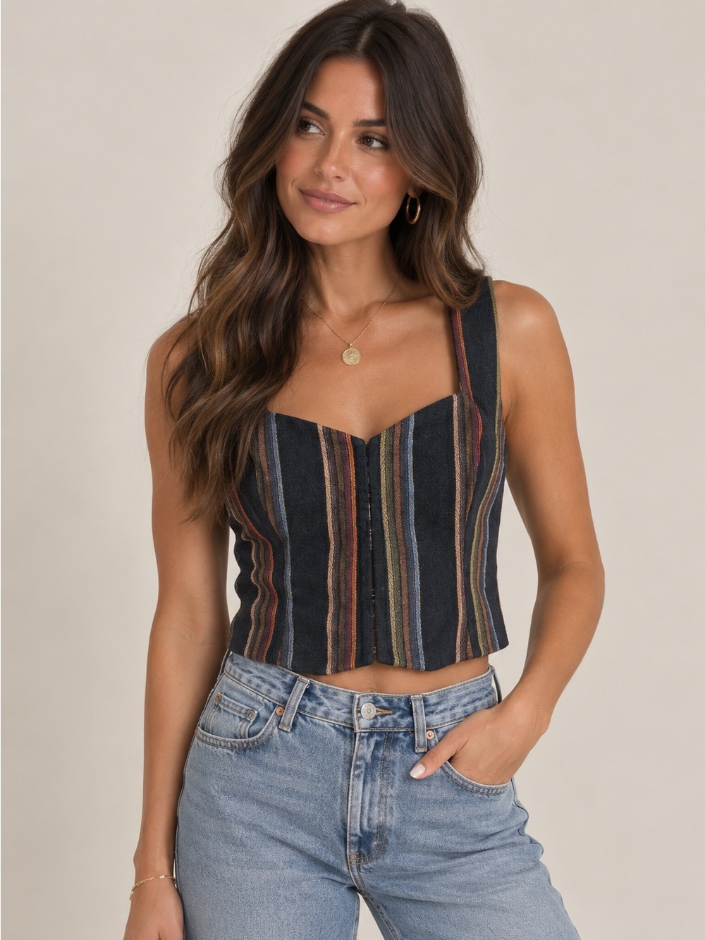 NO BRAND • wool blend hook front vest top